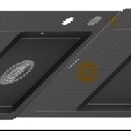 Mexen Ben granitový dřez s 1 komorou a odkapávací plochou, pravý 600 x 500 mm, černý s tečkami, zlatý sifon