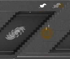 Mexen Ben granitový dřez s 1 komorou a odkapávací plochou, pravý 600 x 500 mm, černý s tečkami, zlatý sifon