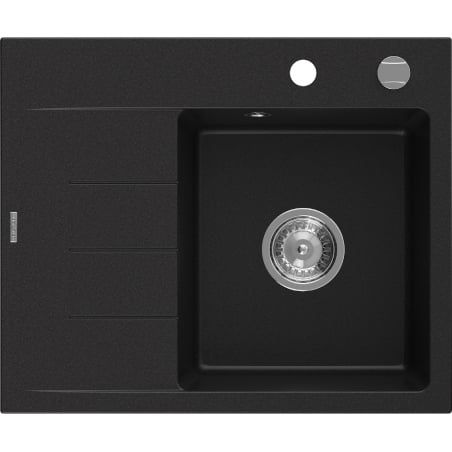 Mexen Ben granitový dřez 1-komorový s odkapávačem, pravý 600 x 500 mm, černý, chromový sifon - 6523605000-77