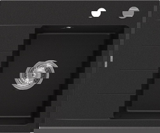 Mexen Ben granitový dřez 1-komorový s odkapávačem, pravý 600 x 500 mm, černý, chromový sifon - 6523605000-77