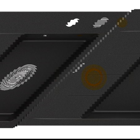 Mexen Ben granitový dřez s jednou komorou a odkapávačem, pravý 600 x 500 mm, černý, zlatý sifon - 6523605000-77-G