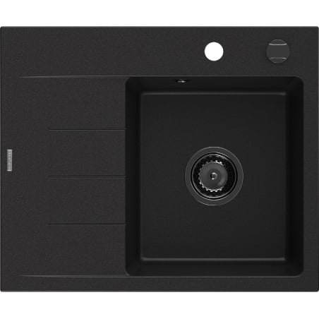 Mexen Ben granitový dřez s odkapávačem, pravý 600 x 500 mm, černý, černý sifon - 6523605000-77-B