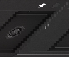 Mexen Ben granitový dřez s odkapávačem, pravý 600 x 500 mm, černý, černý sifon - 6523605000-77-B