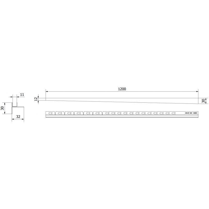 Mexen Line-B zkosená lišta pro sklo 120 cm levá, černá - 187004120L