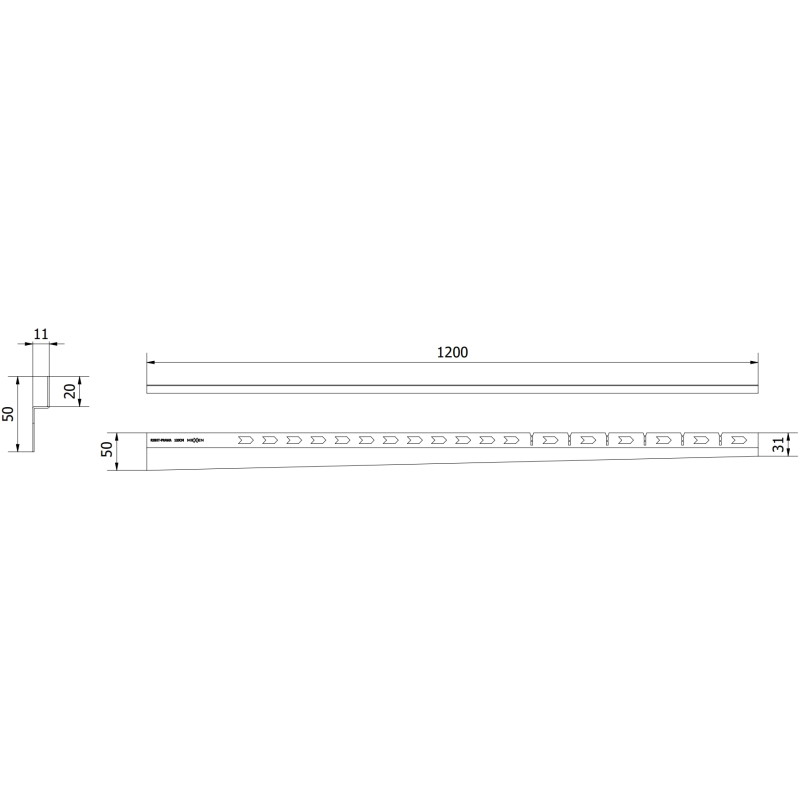 Mexen Line-B nástěnná svahová lišta 120 cm pravá, černá - 187002120R