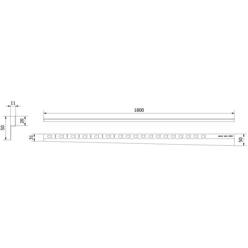 Mexen Line-B lišta úklonová přístěnná 180 cm levá, inox - 181002180L