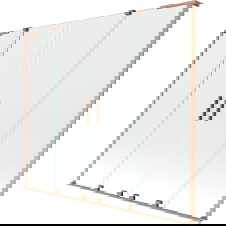 Mexen Velar L Dvojitá vanová zástěna 2-křídlová posuvná 170 x 150 cm, průhledná, kartáčovaná měď - 896-170-003-02-65