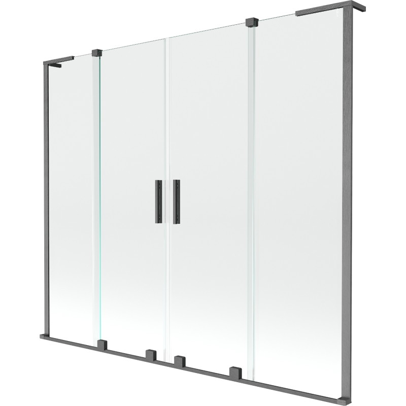 Mexen Velar L Duo vanová zástěna 2-dílná posuvná 200 x 150 cm, průhledná, kartáčovaná gun gray - 896-200-003-02-66