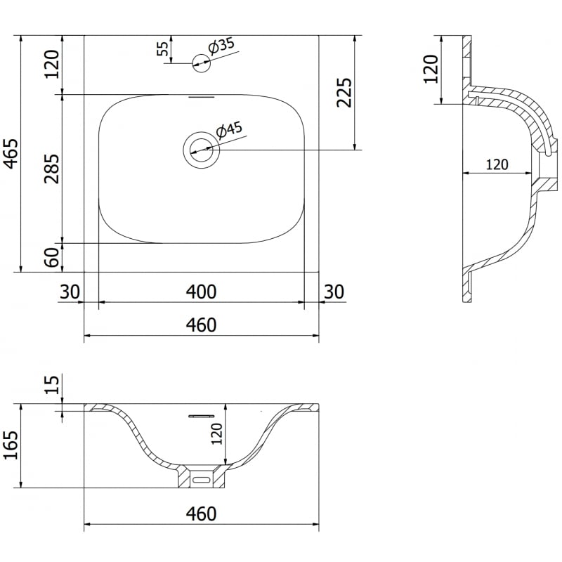 Mexen Vela umyvadlo zapuštěné do desky 46 x 46,5 cm, bílý lesk - 25234500