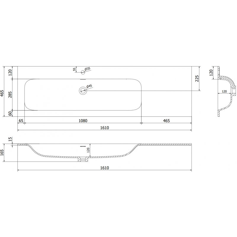 Mexen Vela umyvadlo zapuštěné do desky levé 161 x 46,5 cm, bílý lesk - 25231600L
