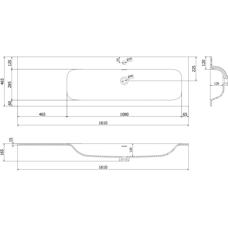 Mexen Vela umyvadlo zapuštěné do desky pravé 161 x 46,5 cm, bílá mat - 25231601P