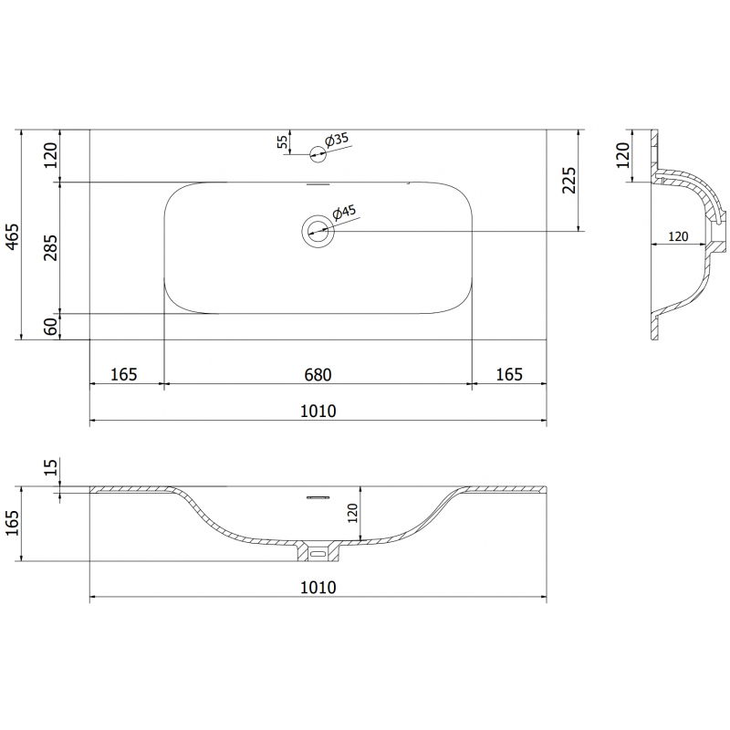 Mexen Vela umyvadlo zapuštěné do desky 101 x 46,5 cm, černá matná - 25231071