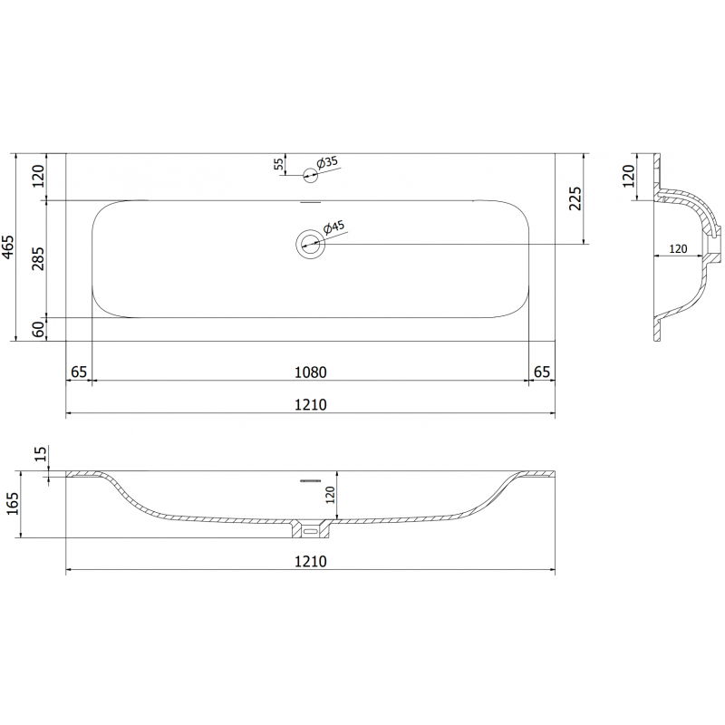 Mexen Vela umyvadlo zapuštěné do desky 121 x 46,5 cm, bílá mat - 25231201