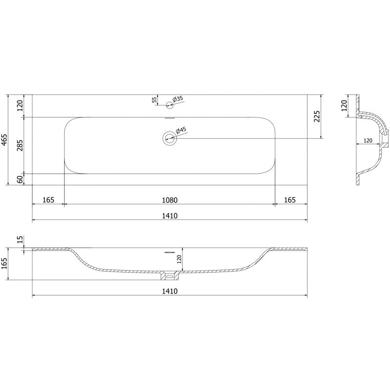 Mexen Vela umyvadlo zapuštěné do desky 141 x 46,5 cm, bílá mat - 25231401
