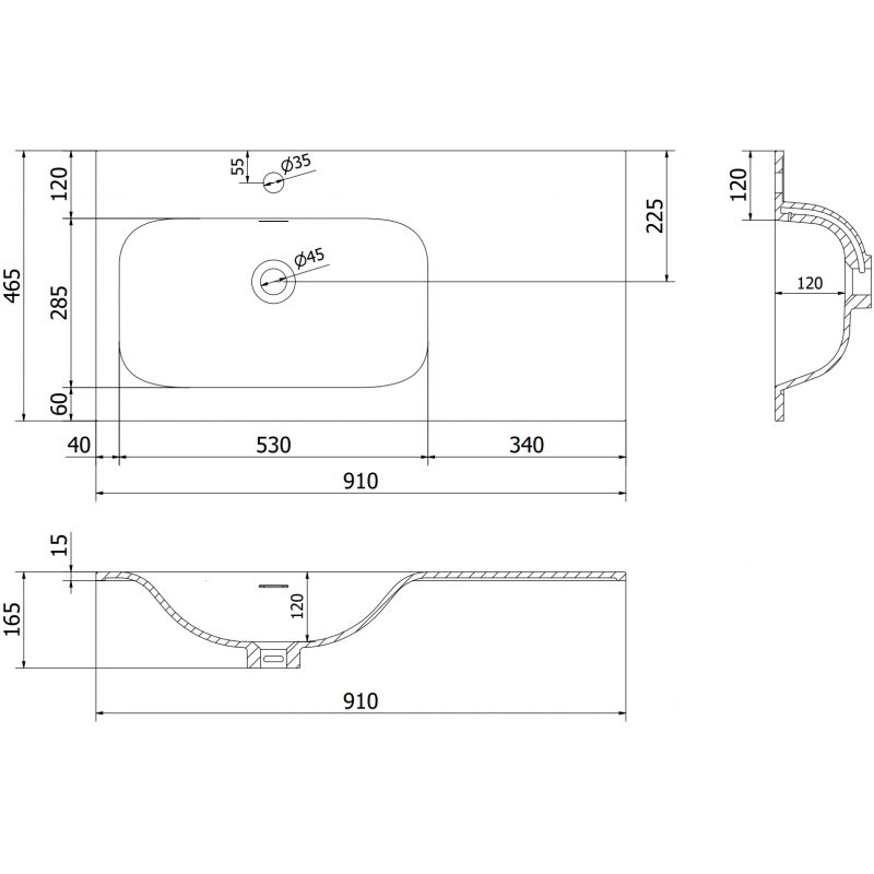 Mexen Vela umyvadlo zapuštěné do desky levé 91 x 46,5 cm, bílá mat - 25239001L