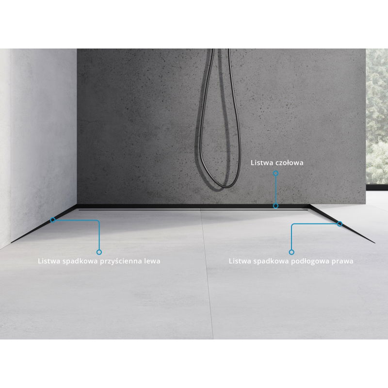 Mexen Line-B podlahová spádová lišta 180 cm pravá, černá - 187001180R