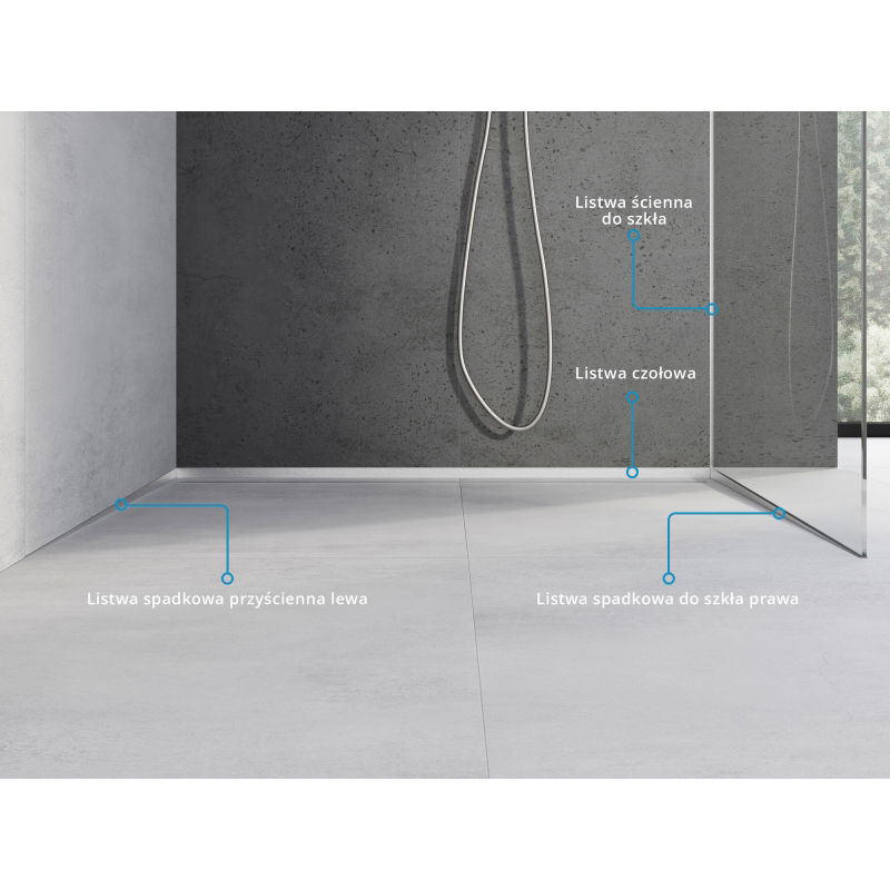 Mexen Line-B stěnová spádová lišta 120 cm levá, inox - 181002120L