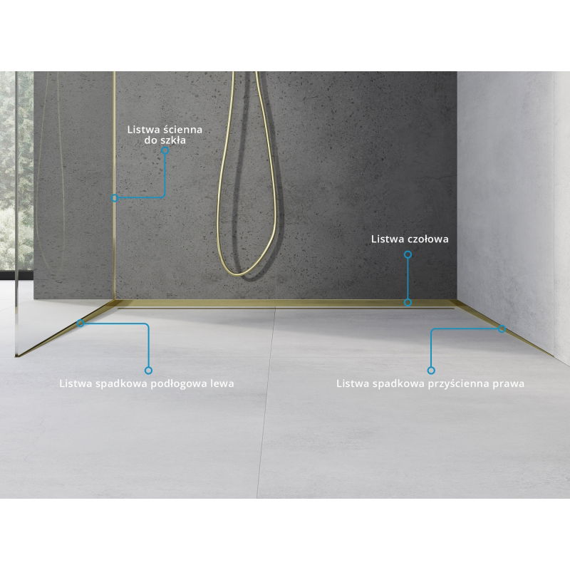 Mexen Line-B nástěnná spádová lišta 180 cm pravá, zlatá - 185002180R