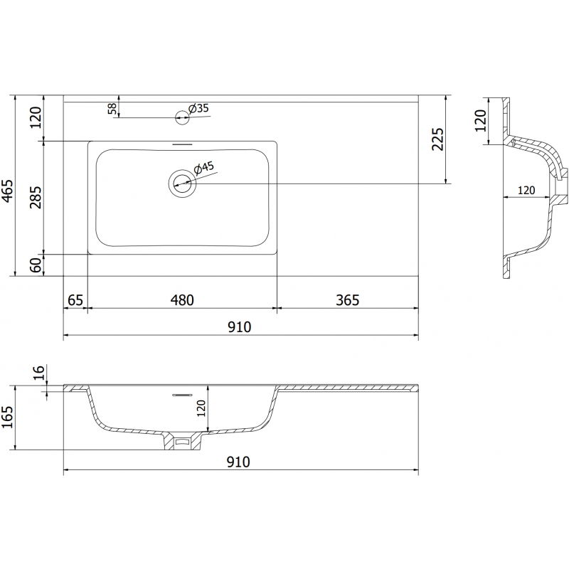 Mexen Otis umyvadlo zapuštěné do desky levé 91 x 46,5 cm, bílý lesk - 25189000L