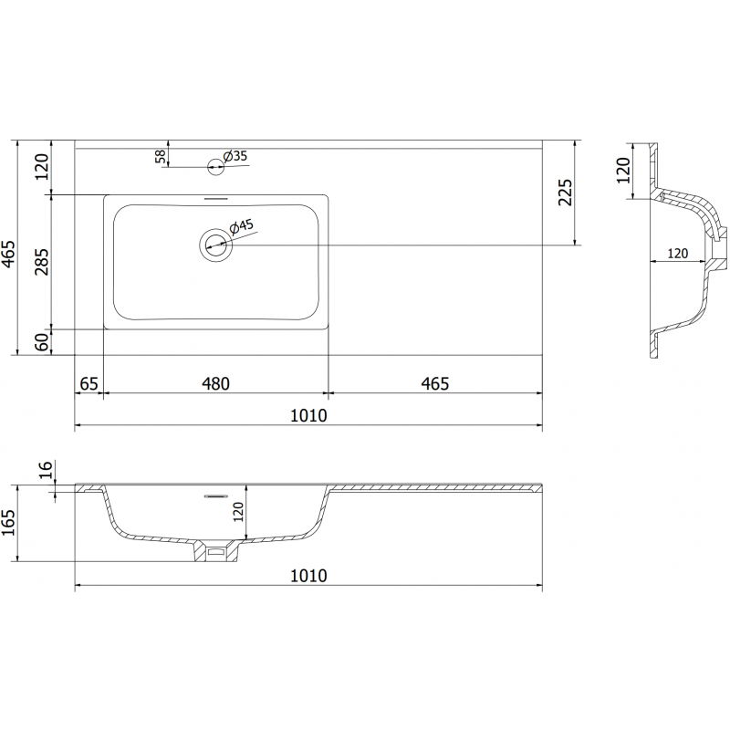 Mexen Otis umyvadlo zapuštěné do desky levé 101 x 46,5 cm, bílý lesk - 25181000L