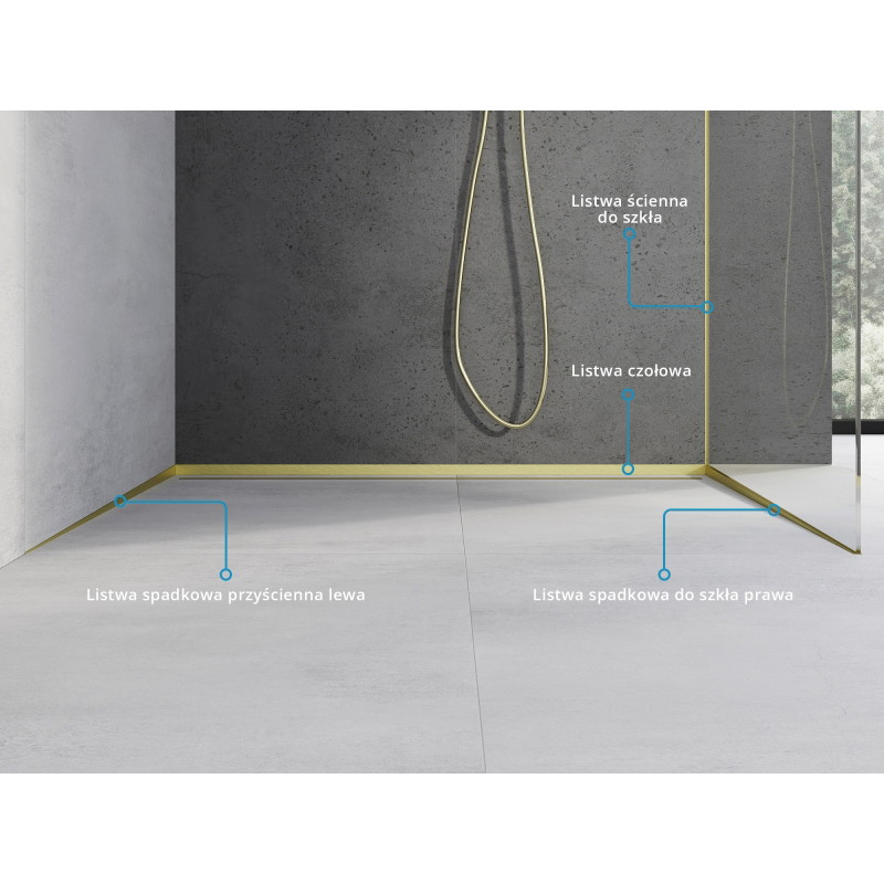 Mexen Line-B spádový lišta pro sklo 120 cm pravá, zlatý kartáč - 185504120R