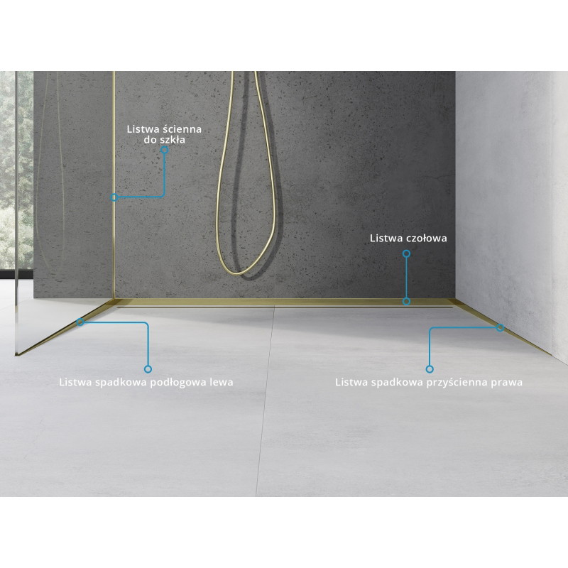 Mexen Line-B skloněná lišta pro sklo 180 cm levá, zlatá - 185004180L