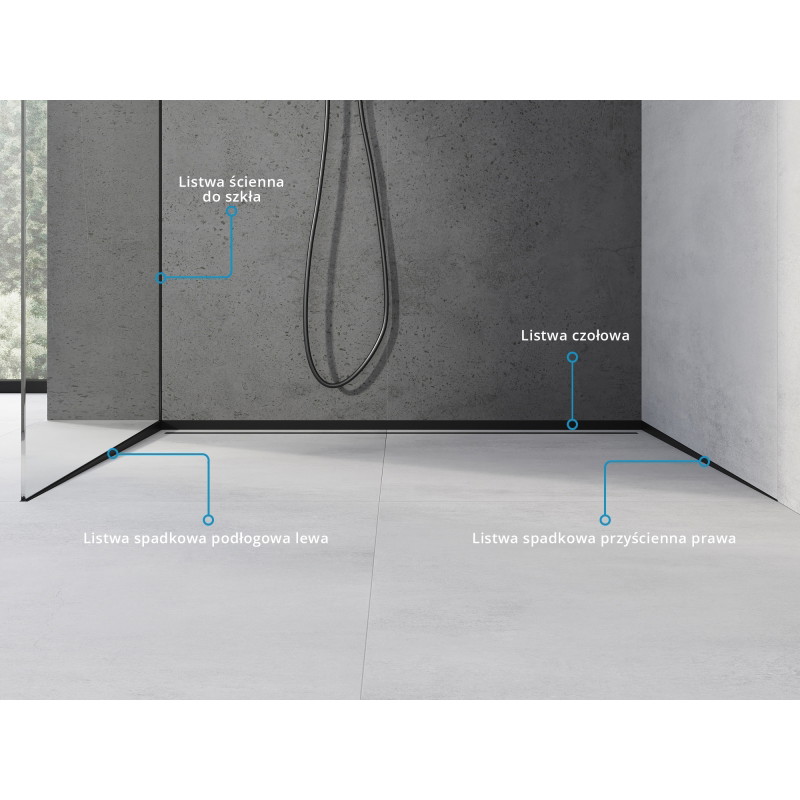 Mexen Line-B odtoková lišta pro sklo 120 cm levá, černá - 187004120L