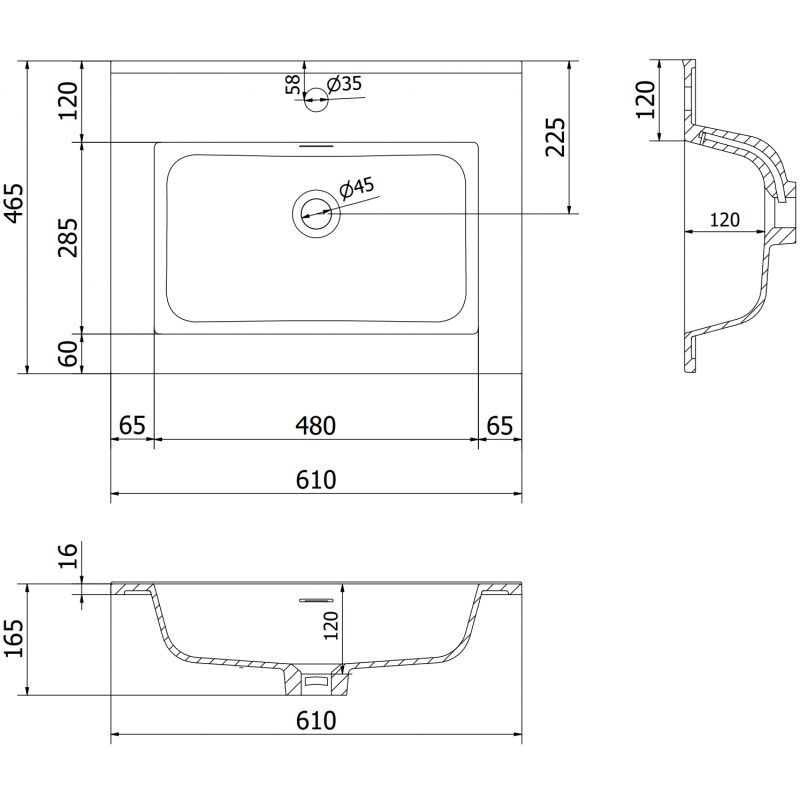 Mexen Otis umyvadlo zapuštěné do desky 61 x 46,5 cm, černá mat - 25186071