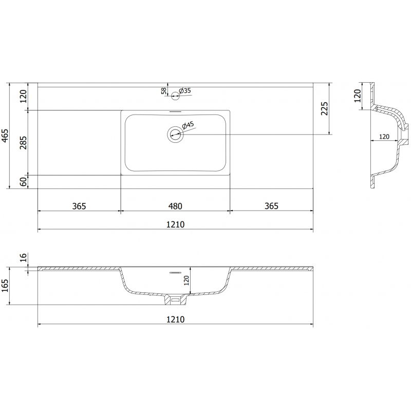 Mexen Otis umyvadlo zapuštěné do desky 121 x 46,5 cm, bílý lesk - 25181200
