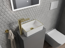 Mexen Nadia umyvadlo na desku 36 x 23 cm, bílá/zlatý okraj - 21613605