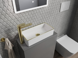 Mexen Nadia umyvadlo na desku 46 x 23 cm, bílá/zlatý okraj - 21614605