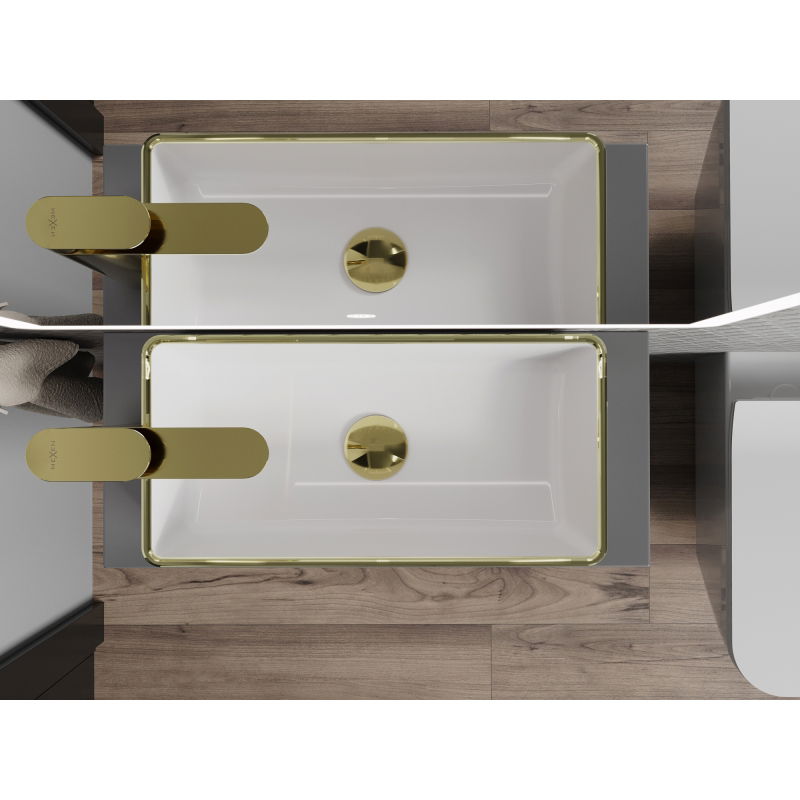 Mexen Nadia umyvadlo na desku 46 x 23 cm, bílá/zlatý okraj - 21614605