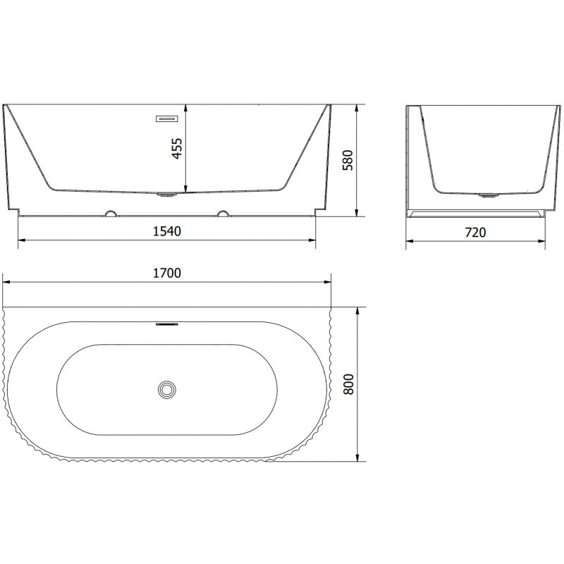 Mexen Sella volně stojící nástěnná vana s drážkováním 170 x 80 cm, bílý lesk, přepad gun metal - 52711708000-95