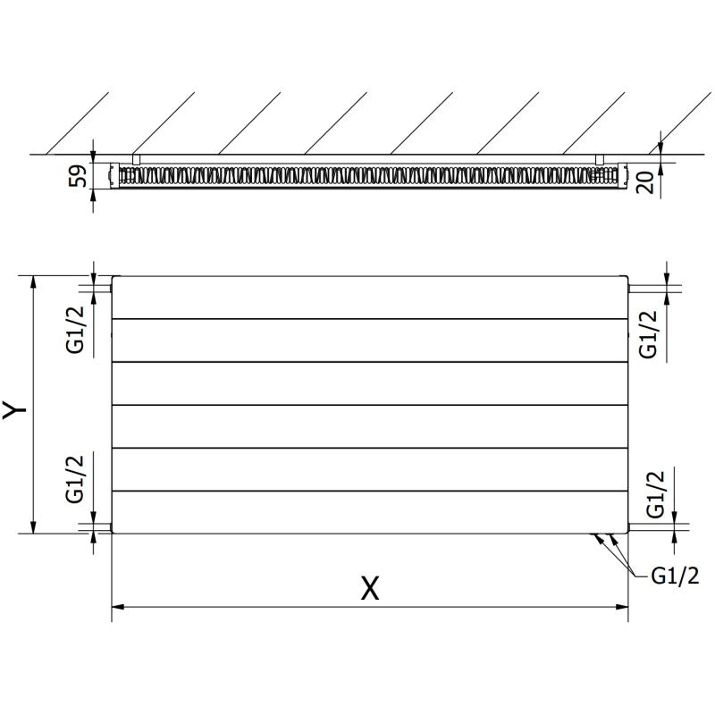 Mexen Line CVL11 deskový radiátor 400 x 400 mm, dolní připojení, 222 W, antracit - W611L-040-040-66