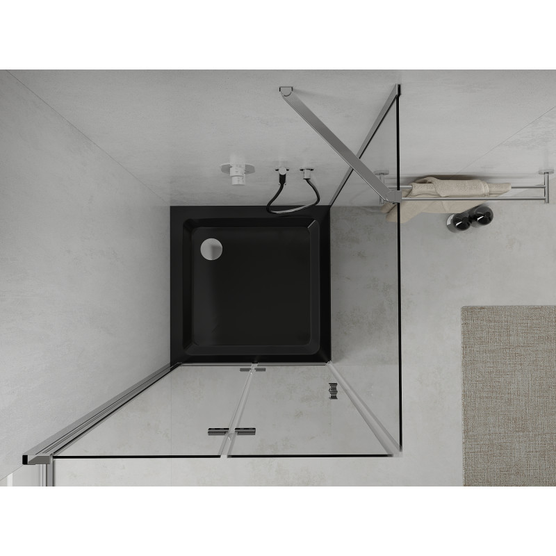 Mexen Lima skládací sprchový kout 80 x 80 cm, transparentní, chrom + vanička Flat, černá - 856-080-080-01-00-4070