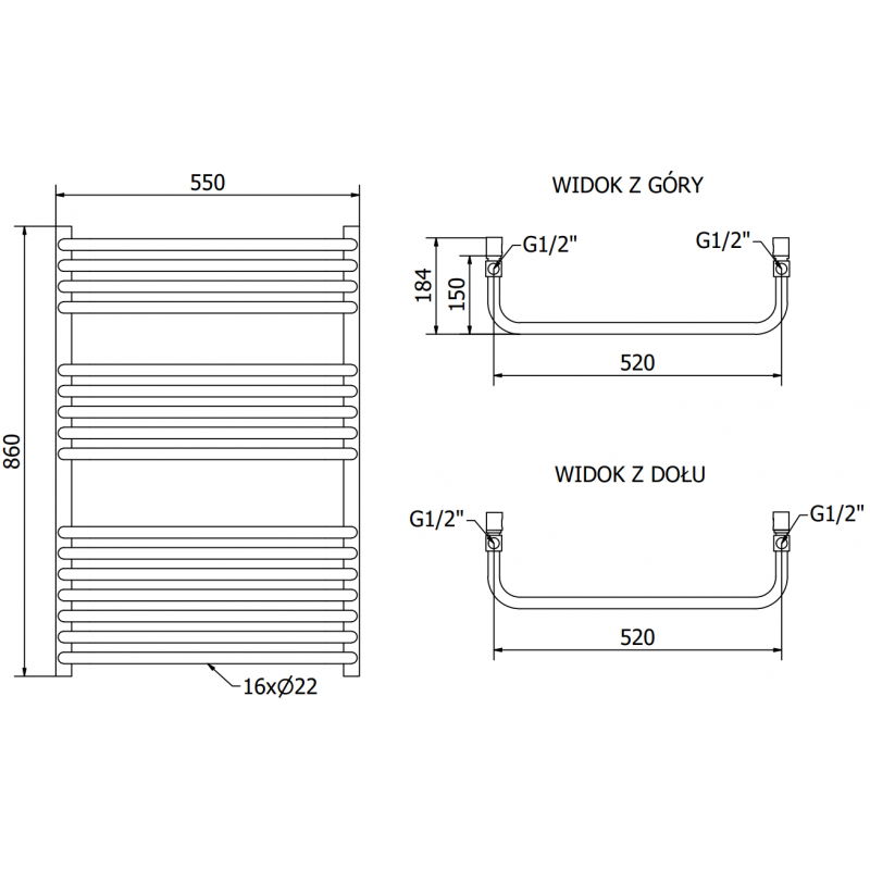 Mexen Apollo radiátor koupelnový 860 x 550 mm, 481 W, bílý - W117-0860-550-00-20
