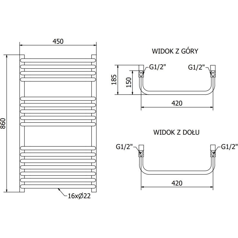 Mexen Apollo radiátor do koupelny 860 x 450 mm, 424 W, černý - W117-0860-450-00-70