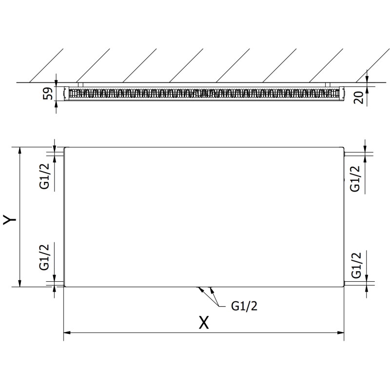 Mexen CCF11 Flat deskový radiátor 400 x 1200 mm, spodní středové připojení, 667 W, antracit - W6C11F-040-120-66