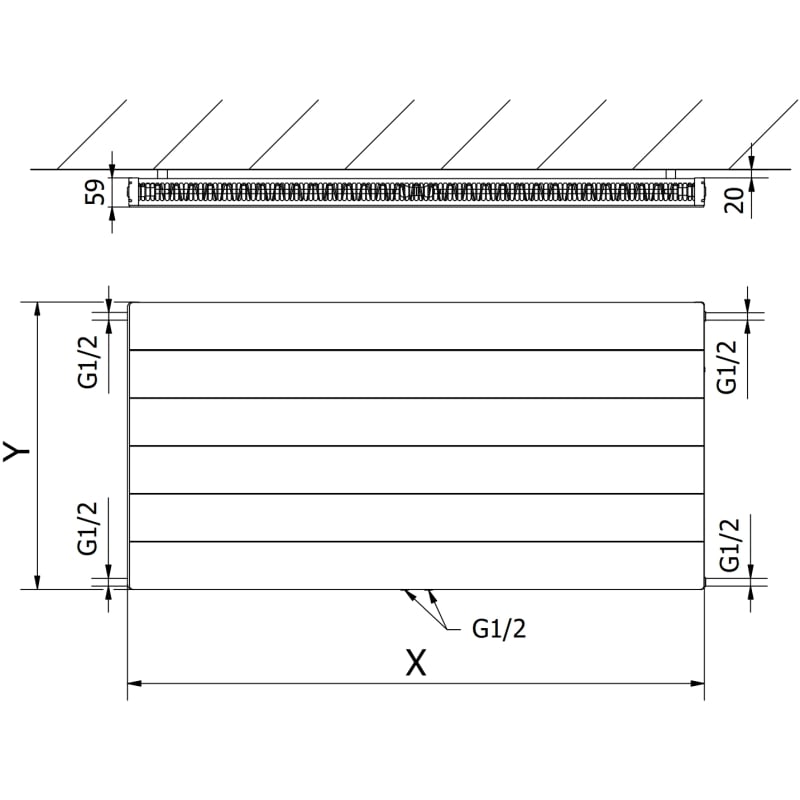 Mexen CCL11 Line deskový radiátor 400 x 1200 mm, spodní středové připojení, 667 W, antracit - W6C11L-040-120-66