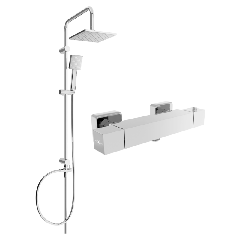 Mexen Cube Tord nástěnná sprchová sada s dešťovou sprchou a termostatickou sprchovou baterií, chrom - 77200200-00