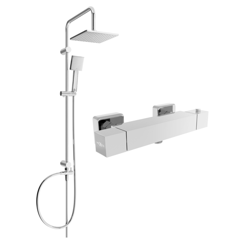 Mexen Tord nástěnná sprchová sada s hlavovou sprchou a termostatickou sprchovou baterií Cube, chrom - 77200200-00