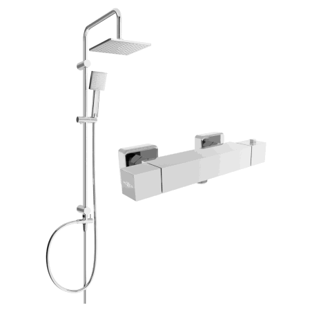Mexen Tord nástěnná sprchová sada s hlavovou sprchou a termostatickou sprchovou baterií Cube, chrom - 77200200-00