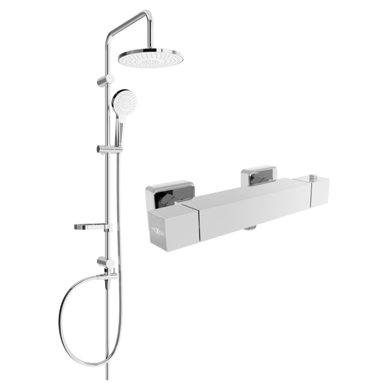 Mexen Erik povrchová sprchová sada s dešťovou sprchou a termostatickou sprchovou baterií Cube, chrom - 77200205-00