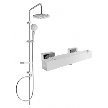 Mexen Carl nástěnná sprchová souprava s dešťovou hlavicí a termostatickou sprchovou baterií Cube, chrom - 77200240-00