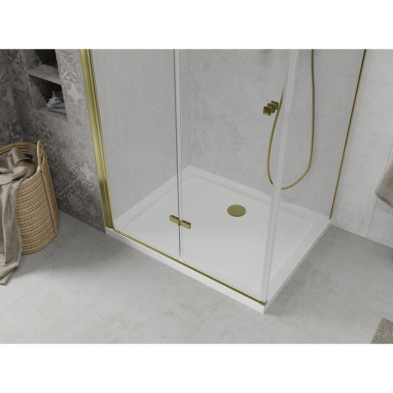 Mexen Lima skládací sprchový kout 100 x 70 cm, průhledný, zlatý + vanička Flat - 856-100-070-50-00-4010