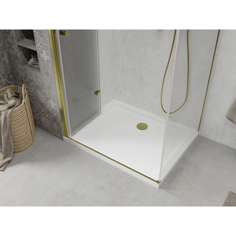 Mexen Lima skládací sprchový kout 100 x 70 cm, průhledný, zlatý + vanička Flat - 856-100-070-50-00-4010