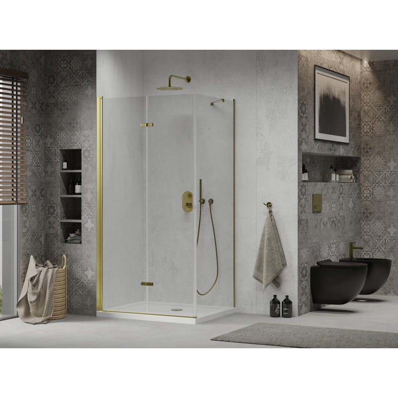 Mexen Lima skládací sprchový kout 100 x 80 cm, průhledný, zlatý + Flat vanička - 856-100-080-50-00-4010