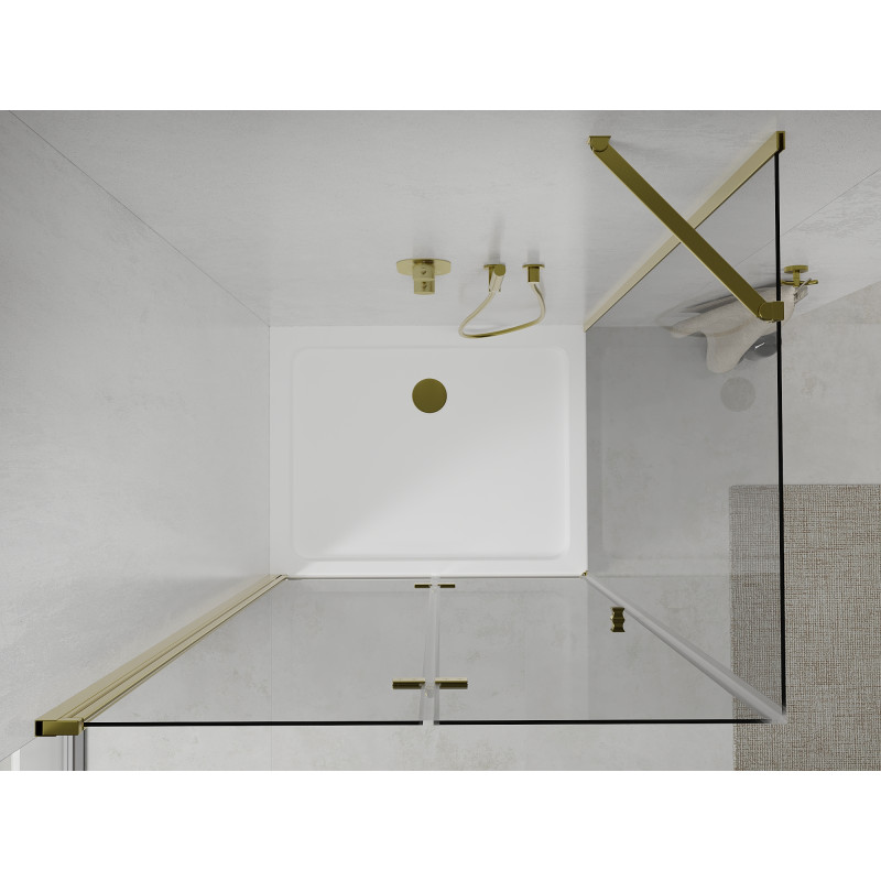 Mexen Lima skládací sprchový kout 100 x 80 cm, průhledný, zlatý + Flat vanička - 856-100-080-50-00-4010