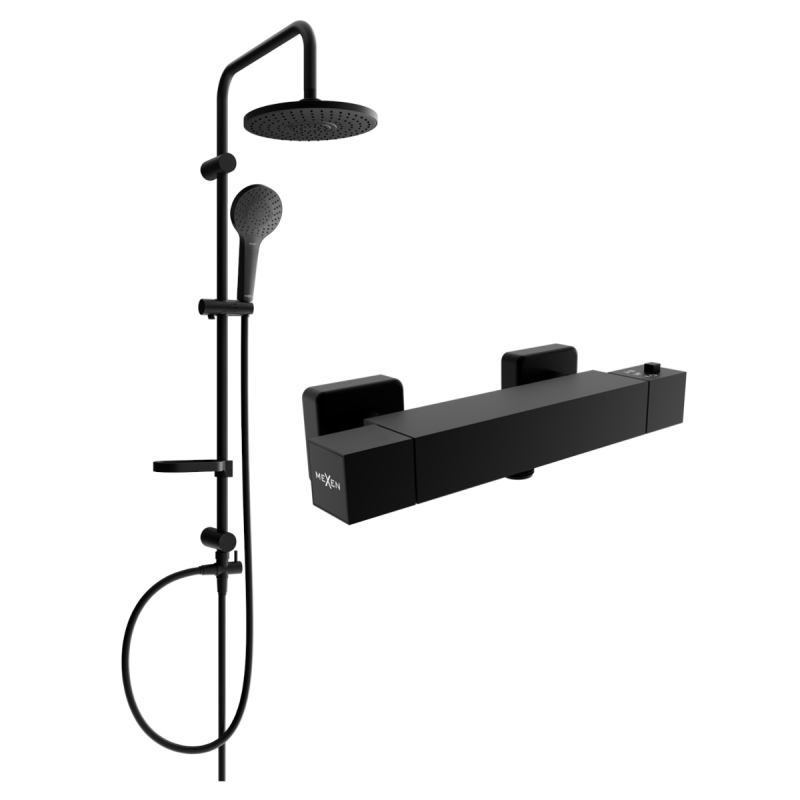 Mexen Erik povrchová sprchová souprava s dešťovou sprchou a termostatickou sprchovou baterií Cube, černá - 77200205-70