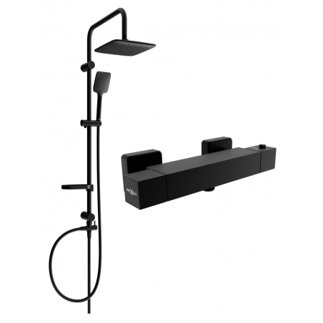 Mexen Sven nástěnná sprchová sada s dešťovou sprchou a termostatickou sprchovou baterií Cube, černá - 77200262-70